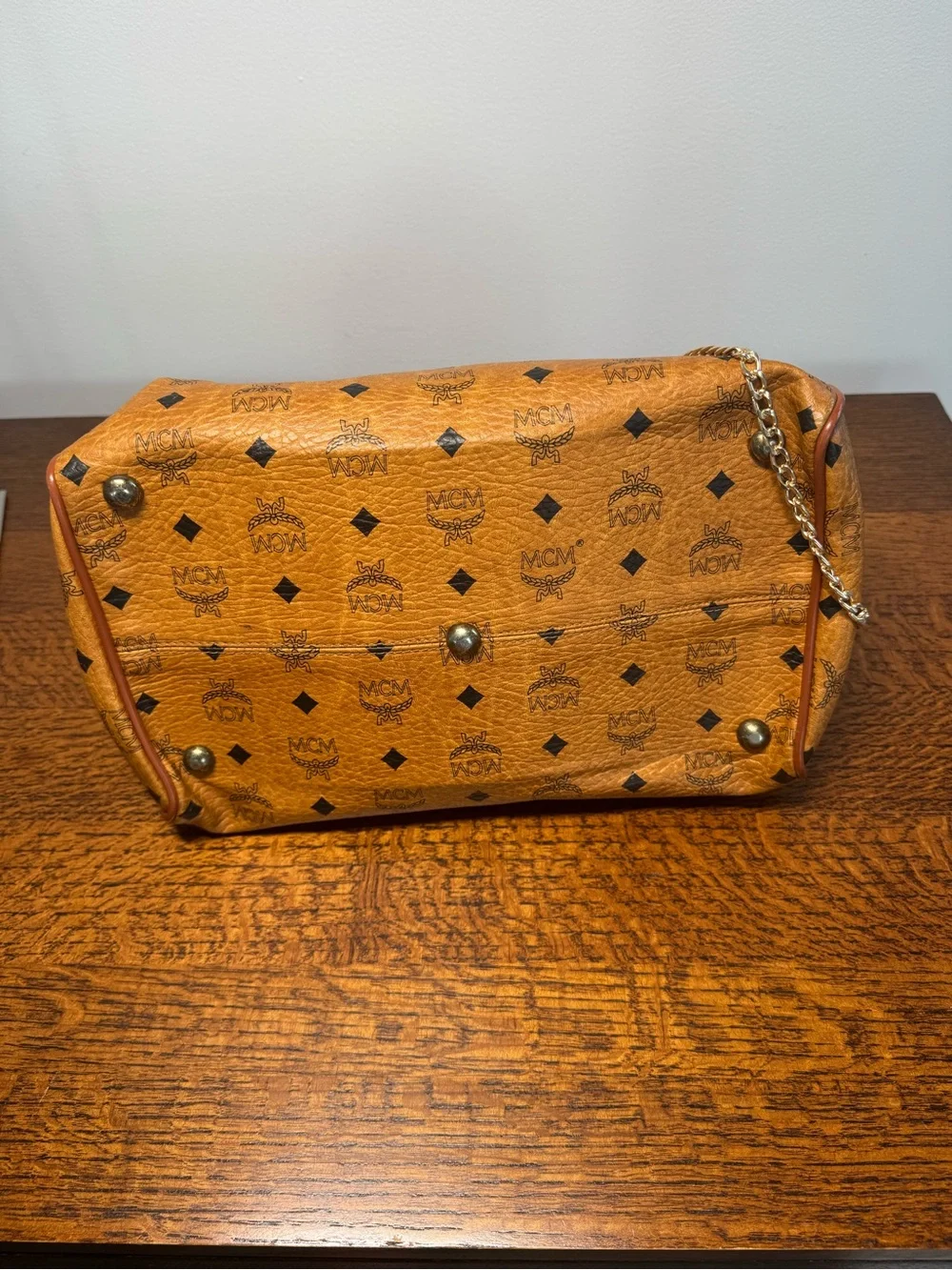 MCM Vintage Visetos Boston Satchel in Cognac Monogram